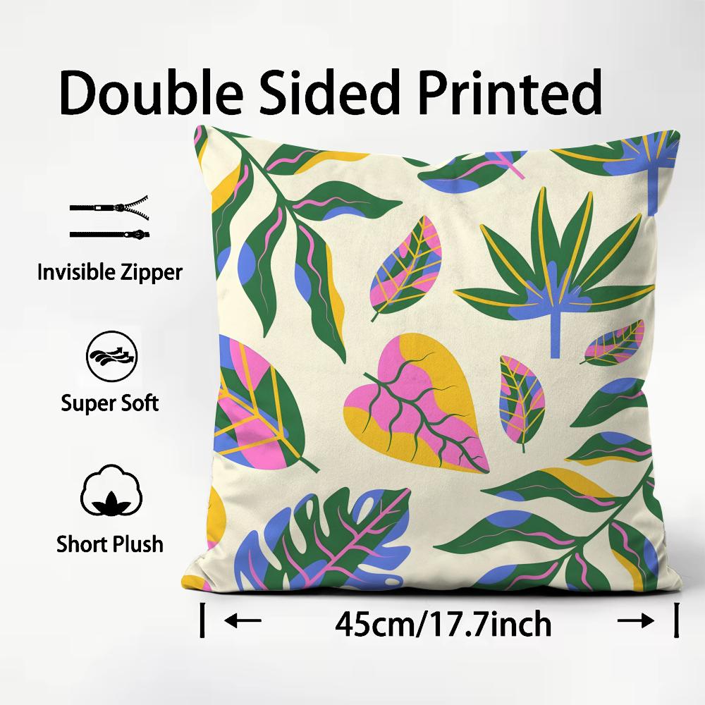 Leaves INS Cushion Cover Plush Fabric Soft DoubleSided Printed Sofa Warm Winter Home Child Gift Pillow Case