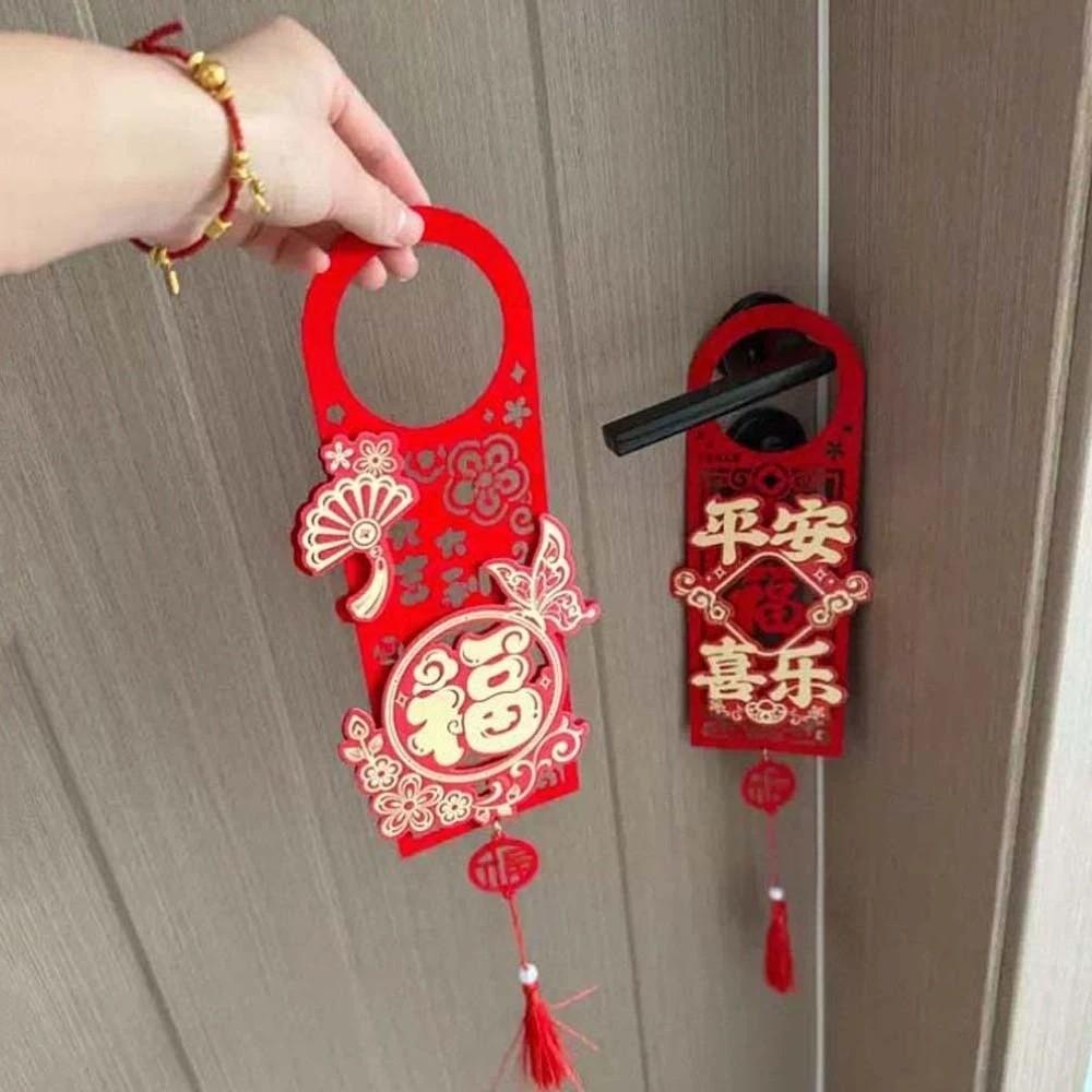 Chinese Style Horse Year Doorknob Pendant Cartoon with Tassel Door Handle Decoration Red Non-woven Spring Festival Lucky Pendant