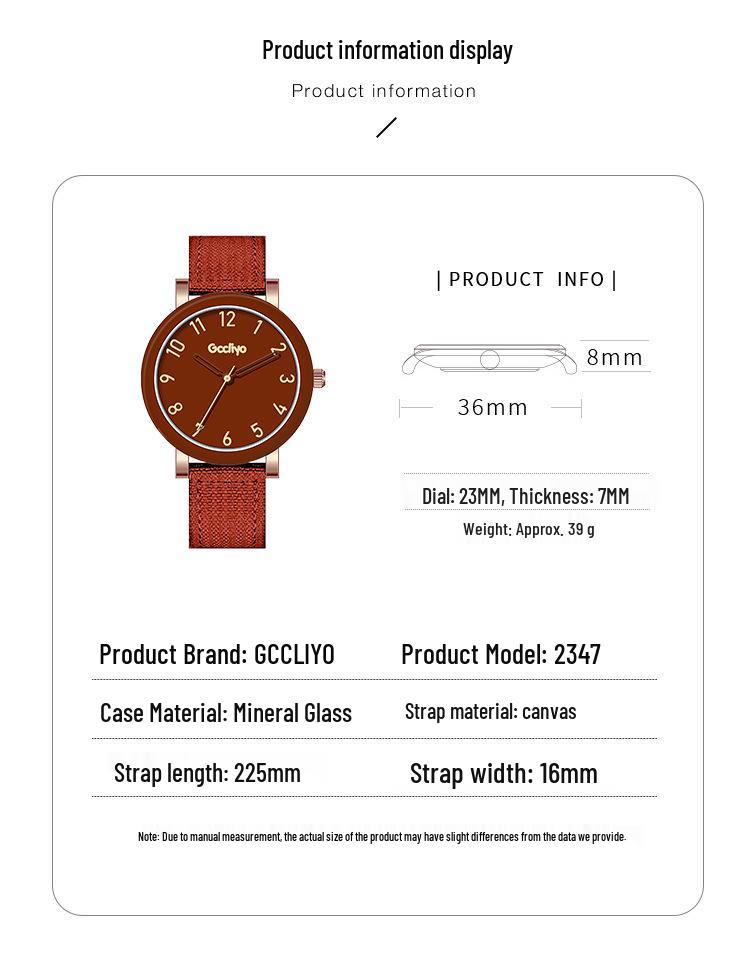 High-End Cream Canvas Strap Quartz Watch - Korean Style Fashion for Girls