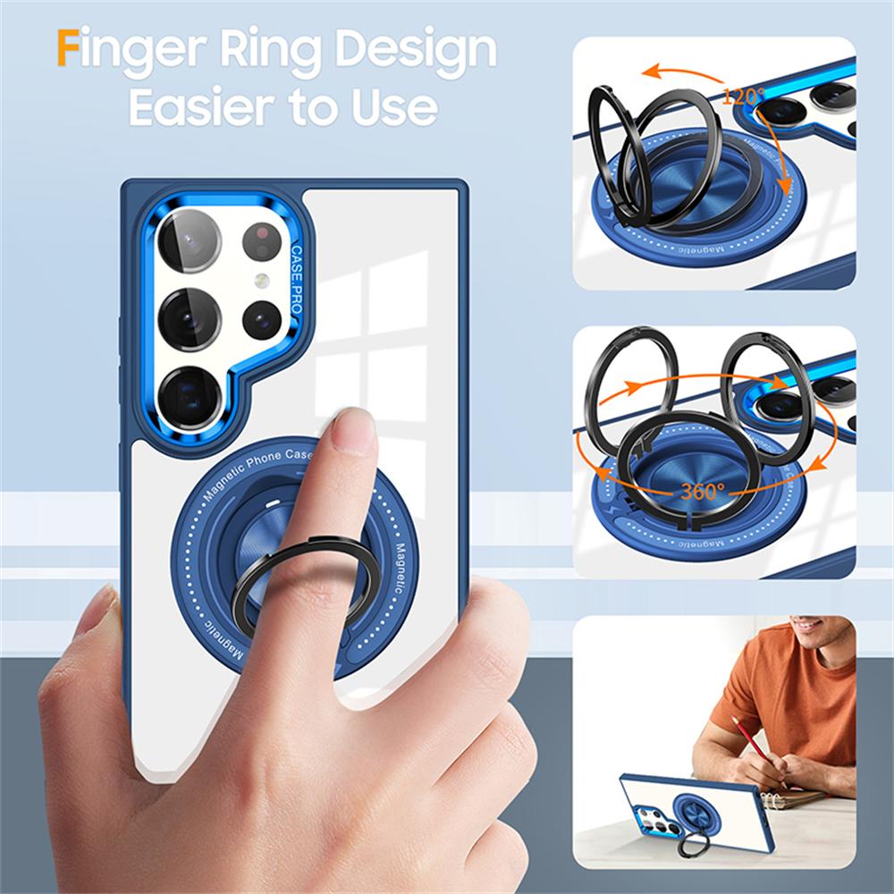 Magnetic for Magsafe Transparent Case for Samsung Galaxy S24 Ultra S23 Plus S23 FE Rotating Metal Stand Holder Hard PC Cover