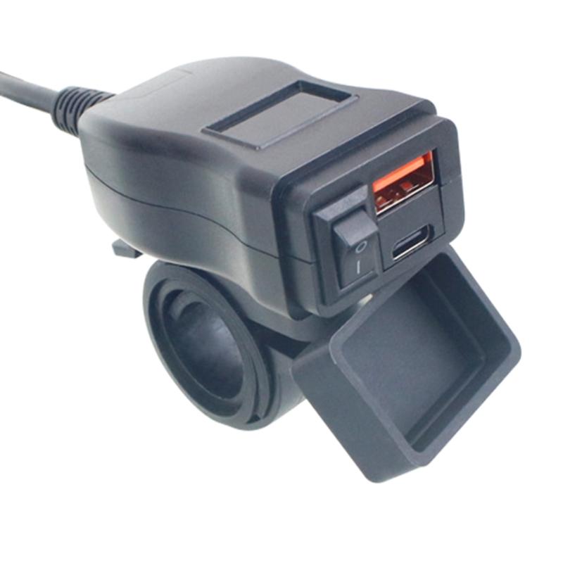 Double  USB Motorcycle Phone Charger 6.8A Fast Charging with Voltmeter Waterproof Motorcycle USB Charger Simple Installs