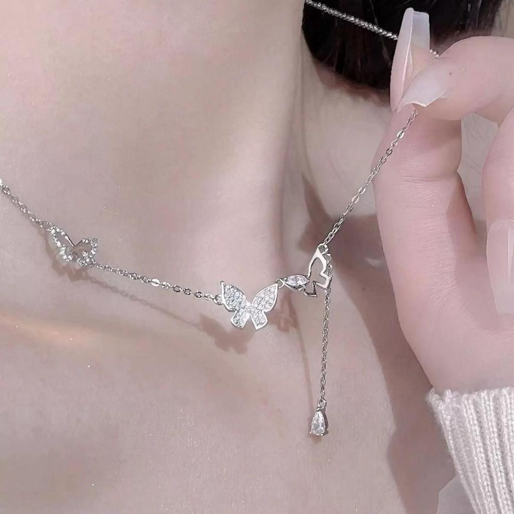Sweet Tassel Butterfly Necklace: Elegant, sparkling diamond chain for women—a perfect, graceful gift for your girlfriend.