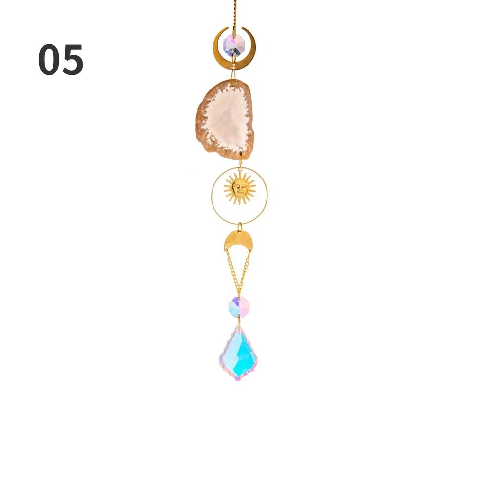 1 Pcs Crystal Prism Ball with Agate Slices Window Prisms Suncatcher Clear Wind Chimes Hanging Ornaments
