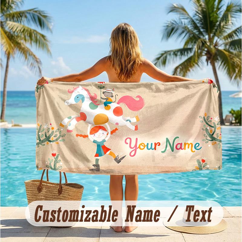 Custom Text Beach Towel, Soft Absorbent Swimming Multi-use TowelPippi Longstocking