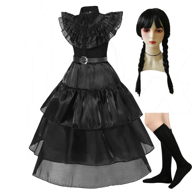 Costume da Cosplay di Halloween per Bambina Abiti Gotici Neri Costume per Bambini Carnevale Travestimento