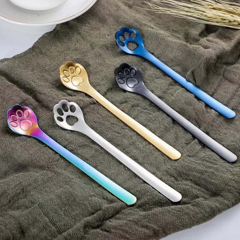 1PC Creative Cute Cat Claw 304 Stainless Steel Spoon Hollow for Ice Cream Coffee Tea Dessert Spoon Kitchen Tableware Accessories