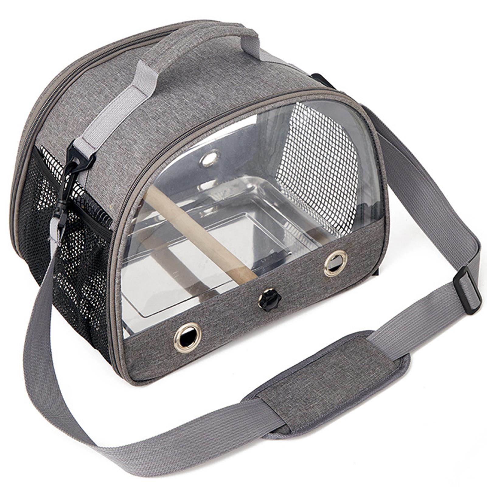 Portable Parrot Carrier Bag Bird Backpack with Perch for Birds Cage Side Window Foldable Samll Pet Travel Cage Bird Supplies grigio