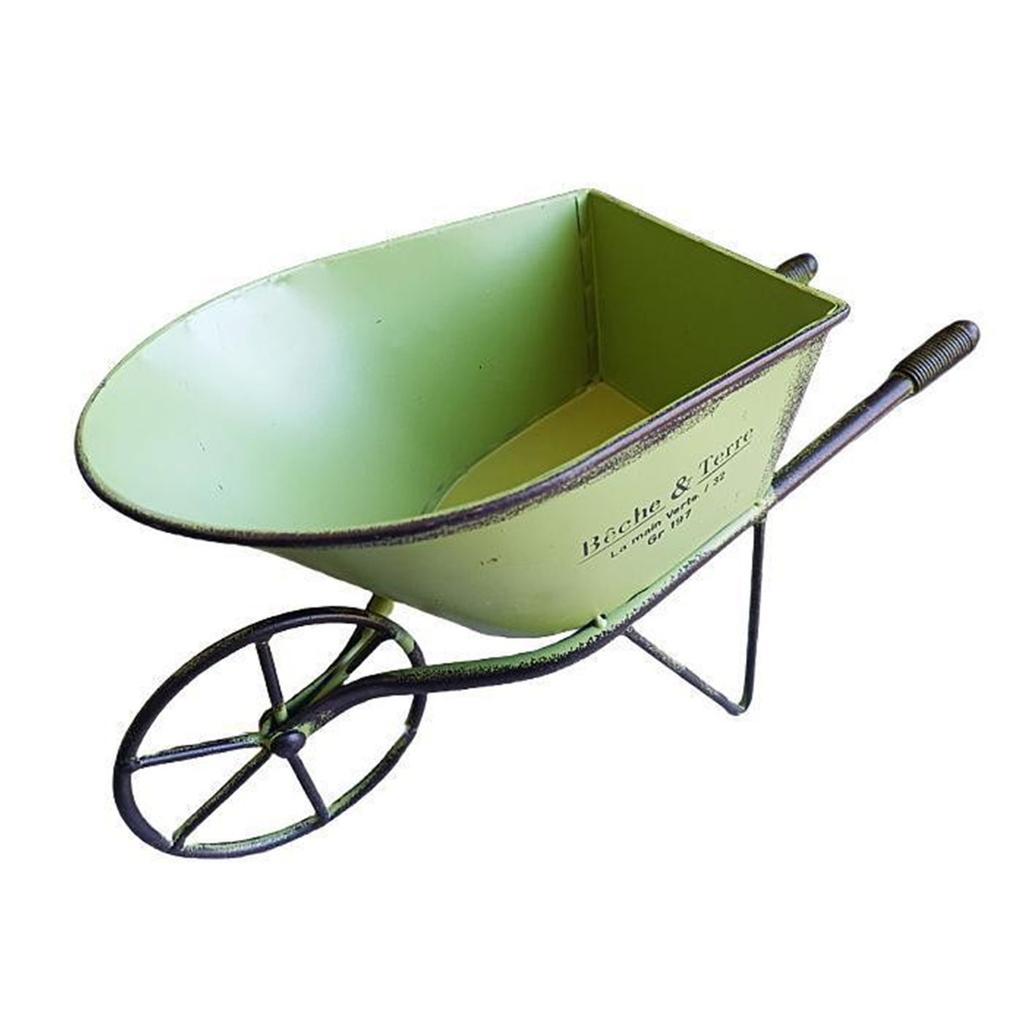 Classical Iron Art Single Wheel Cart for Garden Decors Metal Wheelbarrow Small Planter Flower Pots Plant Container Gift