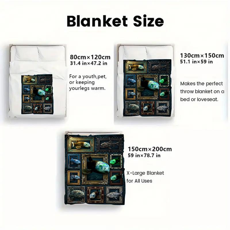 Fish Collection 2D Flat Pattern Flannel Blanket, High Quality All Seasons, Home Decor, Warmth and Comfort, Perfect for Christmas Gifts.