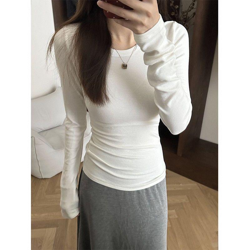 Black Slimming Long-Sleeve Women's T-Shirt, 2025 New Style for Autumn/Winter, Wear as Inner or Outer Layer.