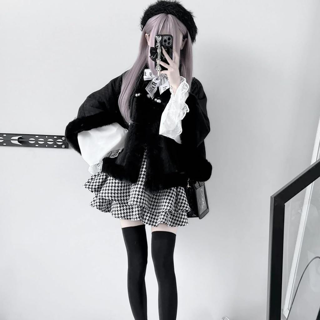 LAVASEON Karierte Mini Stufenrock mit Mori-Schleife, Rüschen, Länge, Niedlich, Damen, Massenproduktion, Subkultur, Schulstil, Rock,