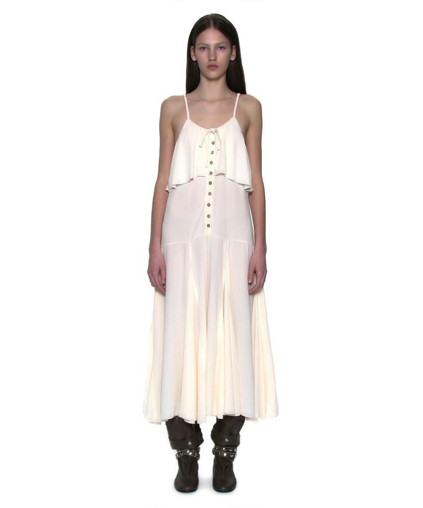 Partimento Woman Ruffle Lace Trim Flare Slip Dress_Ivory