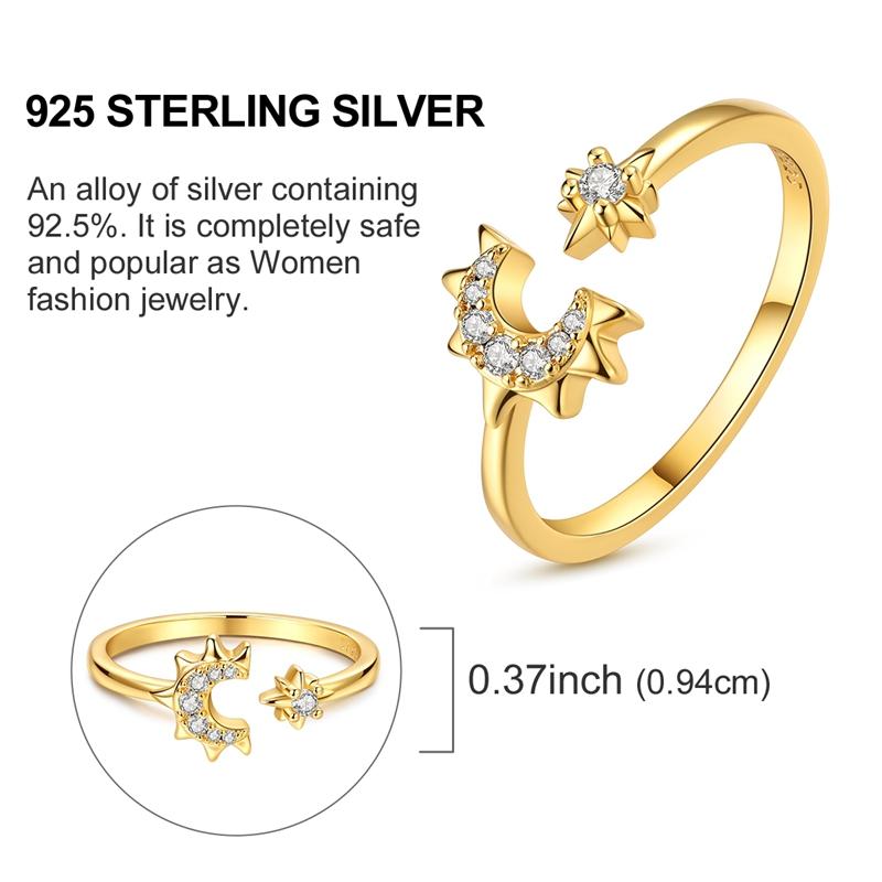 Copper Golden Collection Open Ring Authentic Star Shape Moon Zircon Wedding Anniversary Rings Jewellery Gift Ideal For Women