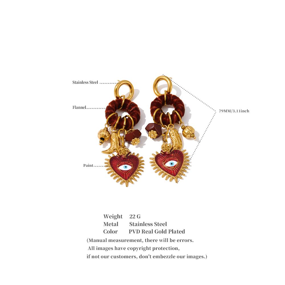 Eetit Vintage Autumn Winter Handmade Charming Jewelry Golden Stainless Steel 2025 Heart Eye Drop Dangle Earrings for Women Gift