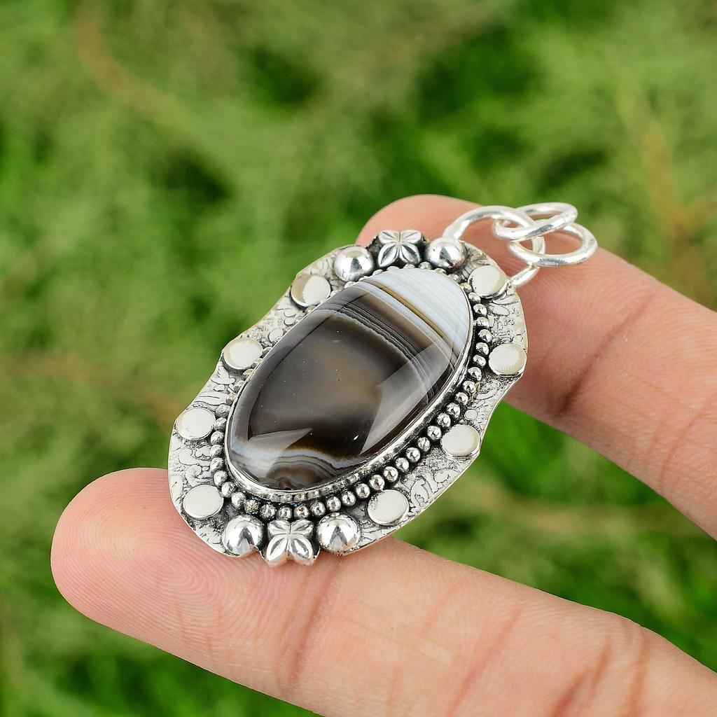 Daughters Day Deal Natural Botswana Agate Engagement Pendant Jewelry 925 Silver