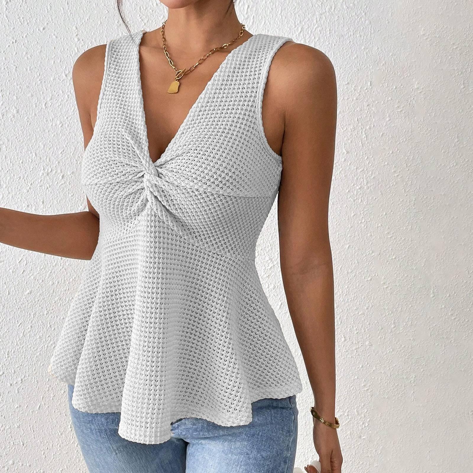 

Женский однотонный жилет с V-образным вырезом, повседневный топ без рукавов S белый