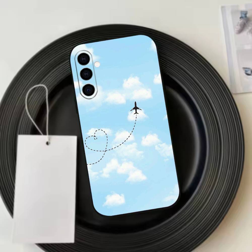 Travel Airplane Route Phone Case Black Silicone Soft For Samsung Galaxy A73,A72,A71,A70,A53,A52,A51