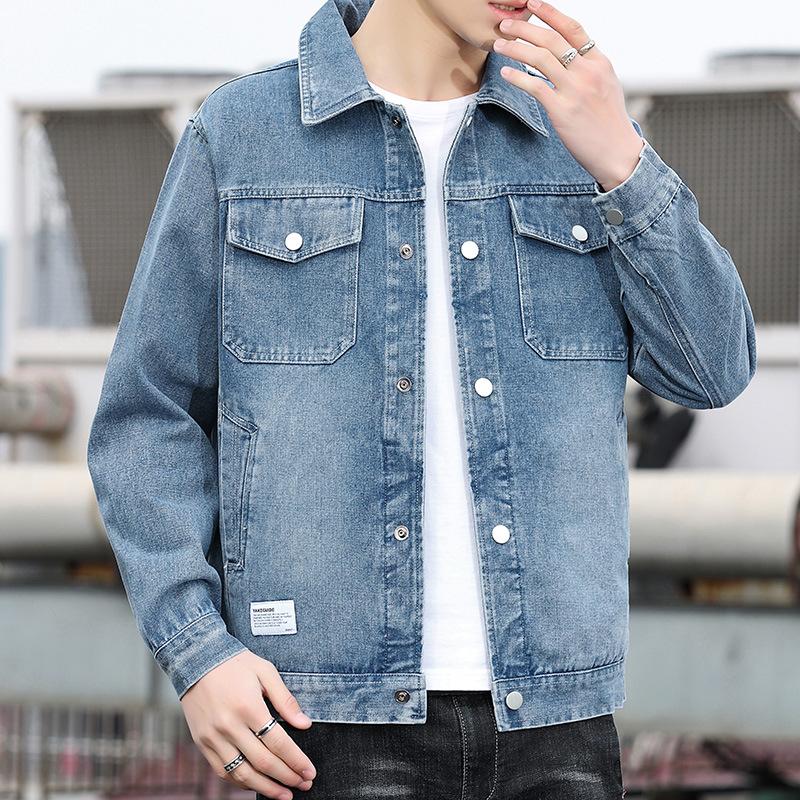 Džínová bunda, pánská nová retro sepraná bunda s volným límcem, trendy a módní bunda