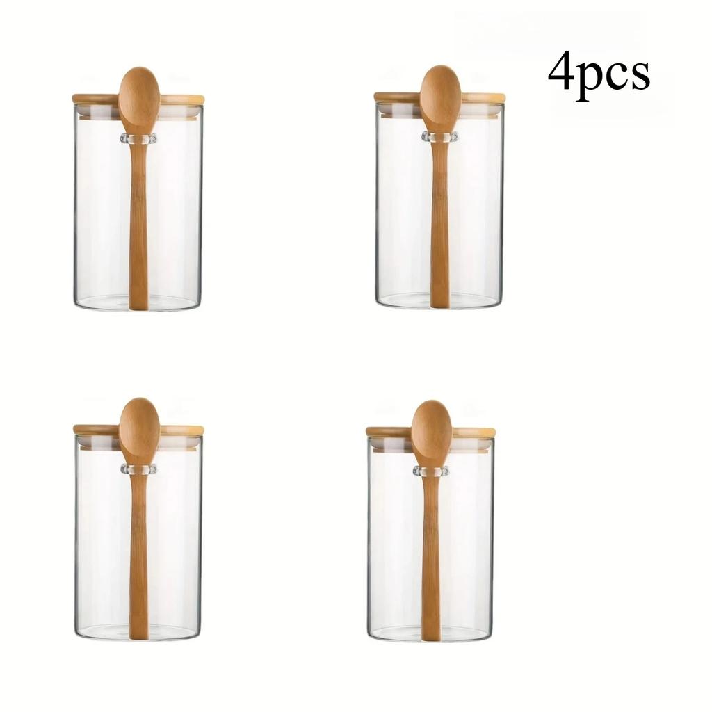 280ml Candy Jar, Biscuit Jar, Glass Storage Jar With Sealed Bamboo Lid And Spoon - 10oz Transparent Glass Bulk Food Storage Jar