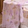 Elegant Birthday Table Decor Lace Embroidery Floral Tablecloth, 3D Flower Tulle Sheer Cover, Seasonal Tablecloth for Party Colorful Cloth Wedding
