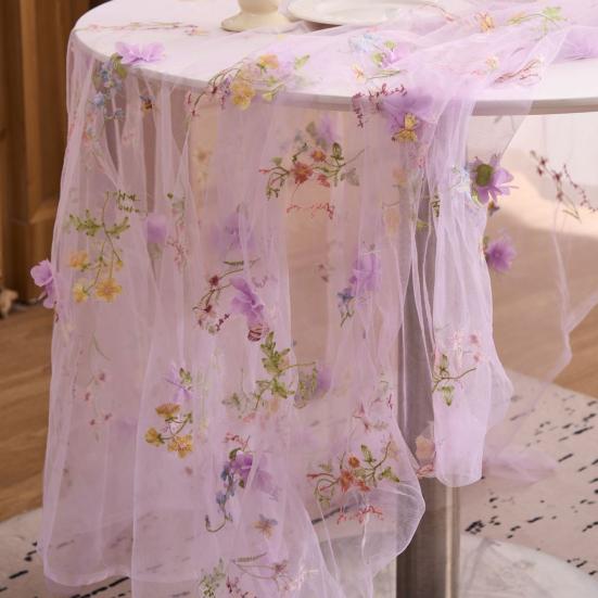 Elegant Birthday Table Decor Lace Embroidery Floral Tablecloth, 3D Flower Tulle Sheer Cover, Seasonal Tablecloth for Party Colorful Cloth Wedding
