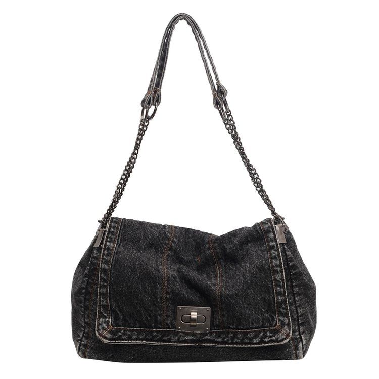 

Harajuku Style Vintage Denim Tote Bag Women Casual Commute Large Capacity Shoulder Bag Ladies Versatile Chain Crossbody Bag 2026 35x21x11cm чёрный