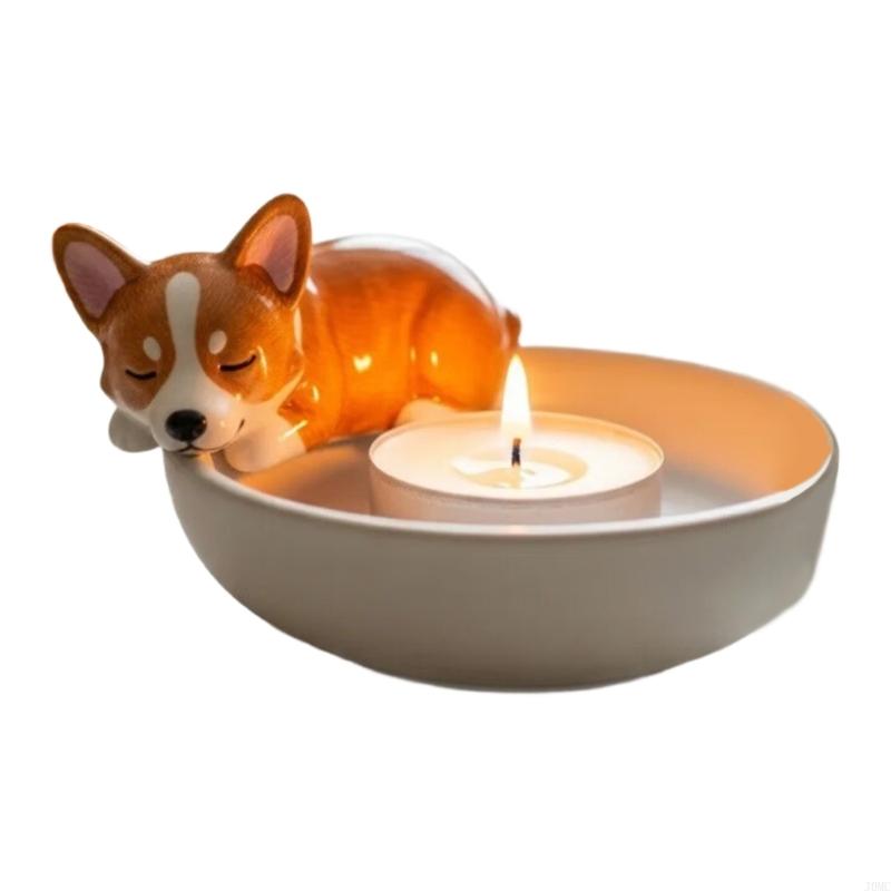 Hand Paint Dog Light Holders Unique Handcraft Resin Stand for Home Decoration Gift J0MC