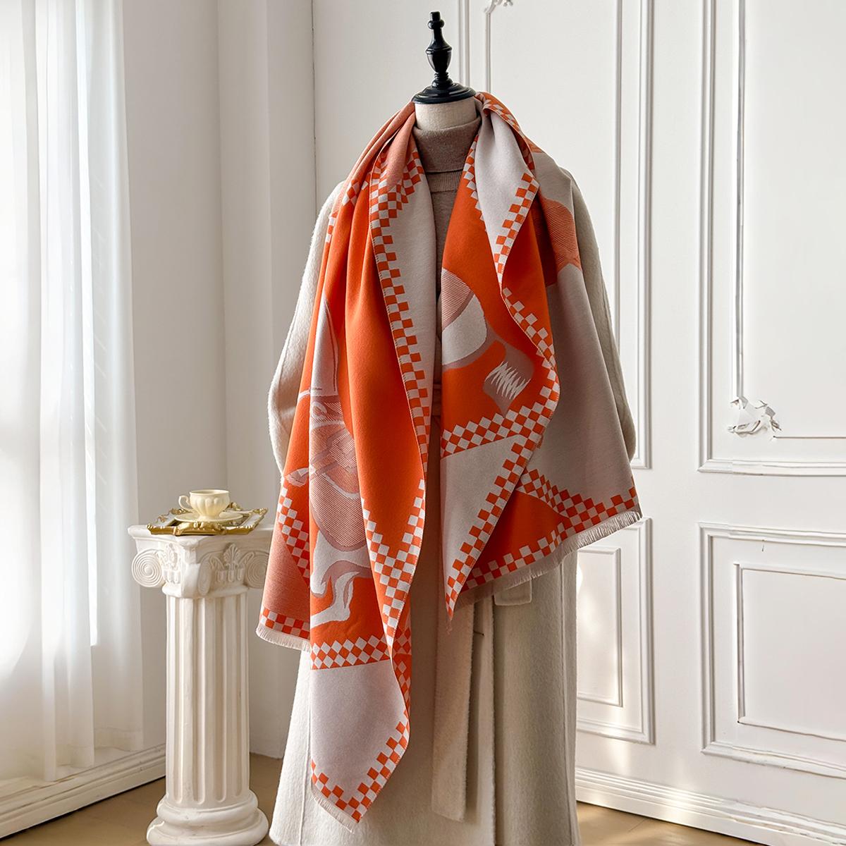 

Luxury Women S Thick Faux Cashmere Scarf - Winter Warm Vintage Plaid & Warhorse Print Soft Shawl For Travel & Daily Wear
