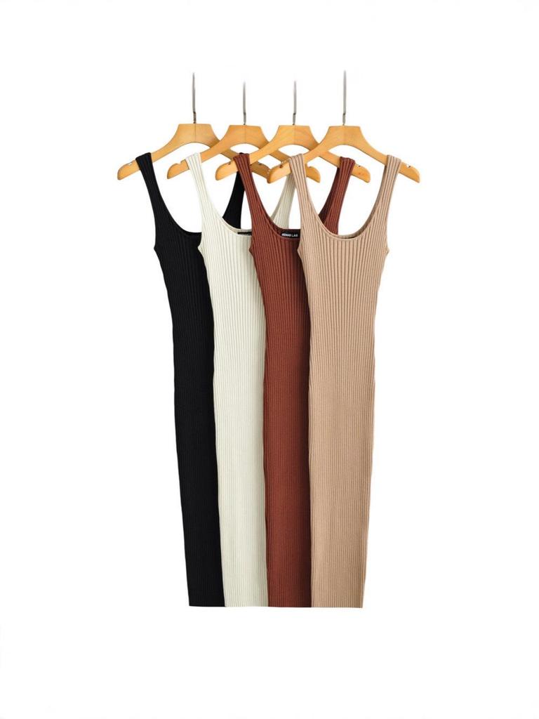 Women's Multi-Color Ribbed Knit Camisole Dress - Slimming, Stretchy, Close-Fitting, Simple Inner Wear