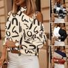 Frühling Bluse Mit Langen Ärmeln Schulter Stehkragen Druck Aushöhlen Warme Plaid Print Kontrast Farbe Frauen Top Weibliche Kleidung