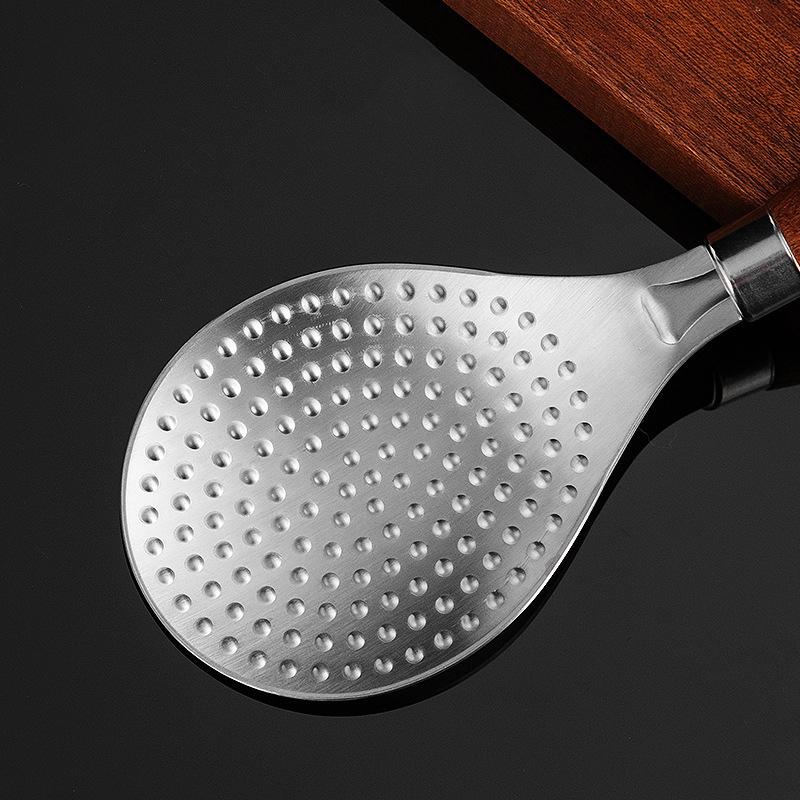 Reislöffel aus Edelstahl Antihaft-Reispaddel Schöpflöffel Großes stehendes Design Servierlöffel Metall-Küchenlöffel mit Holzgriff