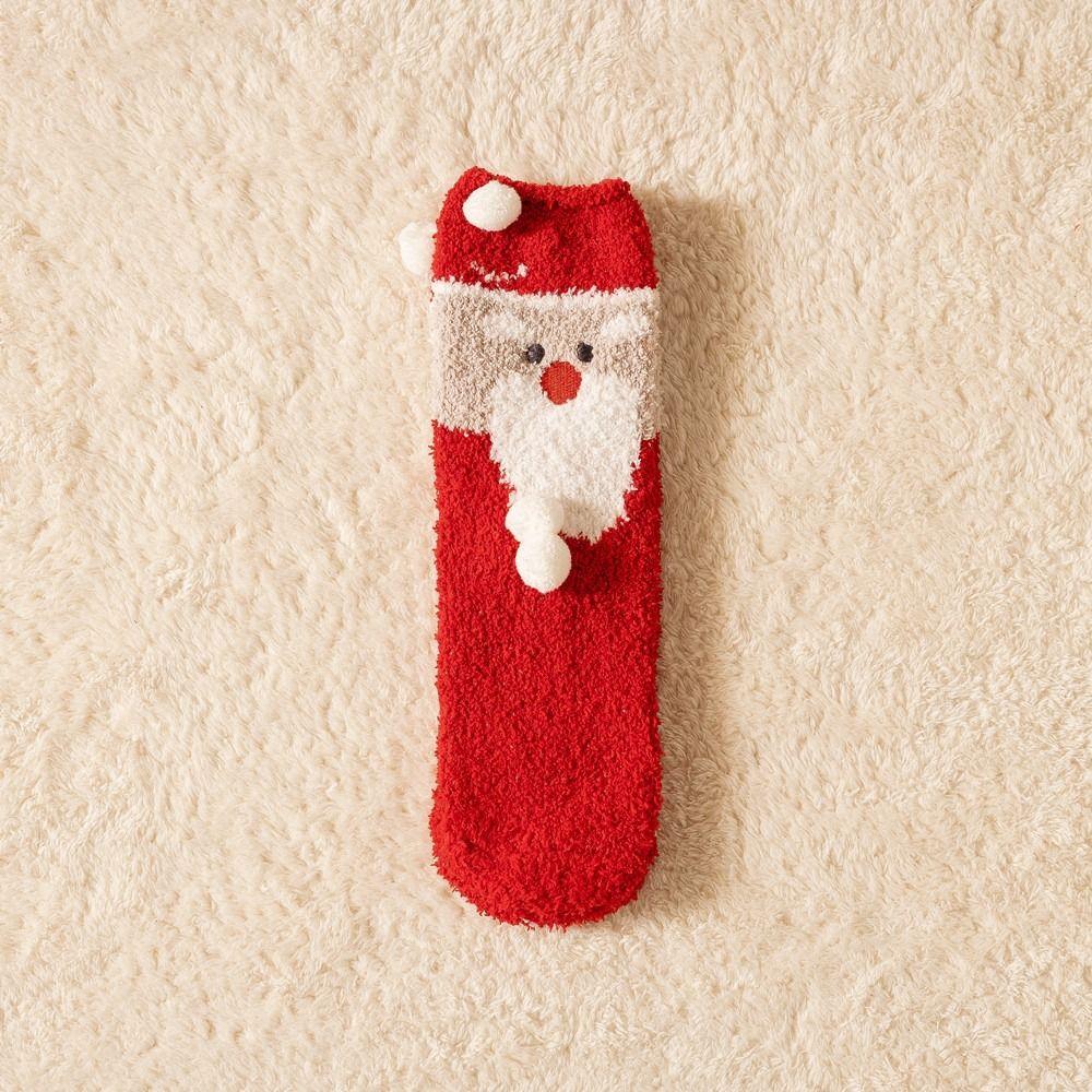 Cartoon Floor Sleep Socks Snowman Winter Red Green Elk Coral Velvet Socks Middle Tube Socks Women Hosiery Christmas Socks