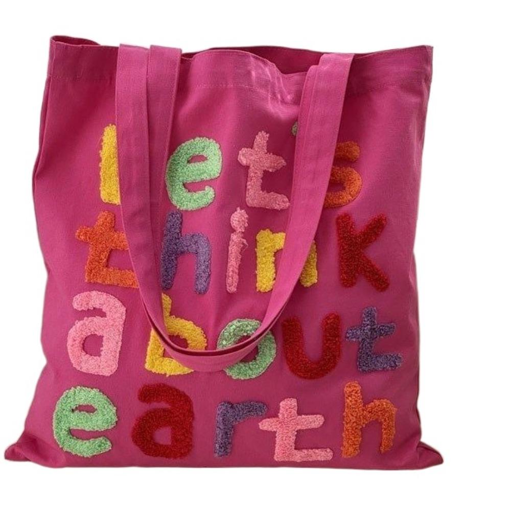 With Inner Bag Canvas Shopping Bag Colorful Letter INS Tote Bags Letter Embroidery Handbag  Women