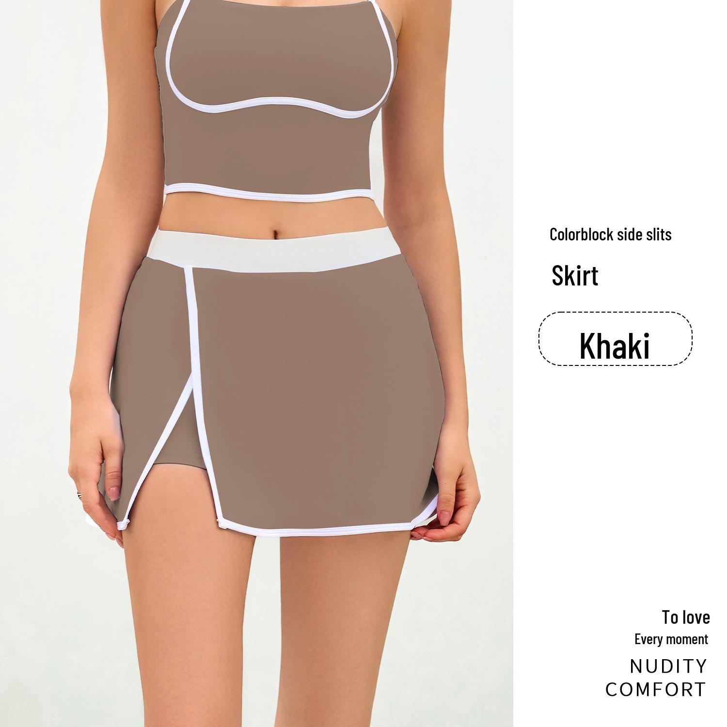 

KELICOPY High-Waist A-Line Yoga Tennis Skirt with Side Slit and Color Block Design. Extra Large