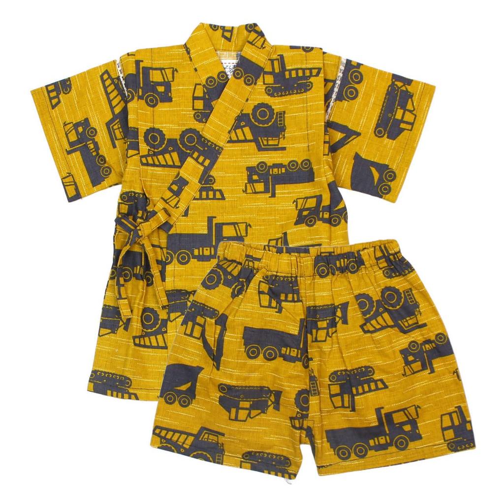 Happy Baby Jinbei Made In Perfect for Construction 80cm Boy's Suit, 100% Cotton, Japan, Festivals, Yellow, JB092B, Vehicle/Yellow-9068,
