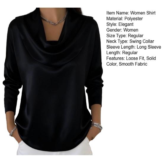 Cămașă Femei Guler Leagăn Mânecă Lungă Bluză Satin Netedă Culoare Solidă Croială Regular Stil Casual de Navetă Cămașă Îmbrăcăminte de Lucru