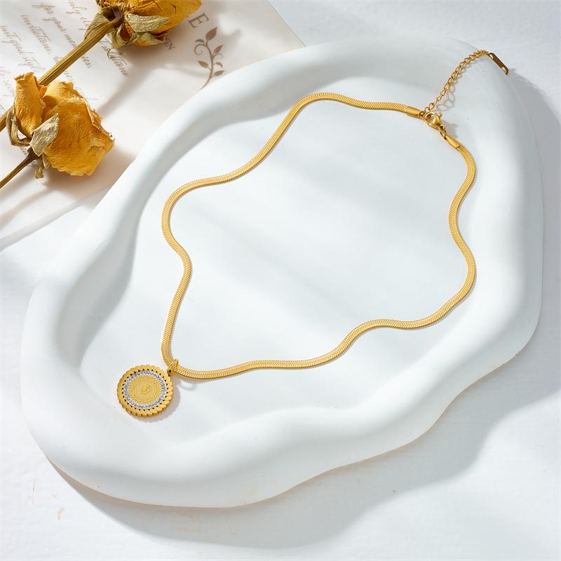 DIEYURO 316L Stainless Steel Round Portrait Pendant Necklace For Women Girl New Trend Clavicle Chain Jewelry Gift Party Bijoux