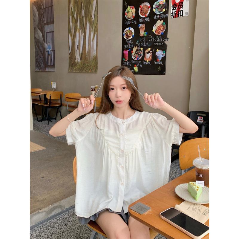 Women's Trendy White Puff Sleeve Lace Collar Casual Summer Top