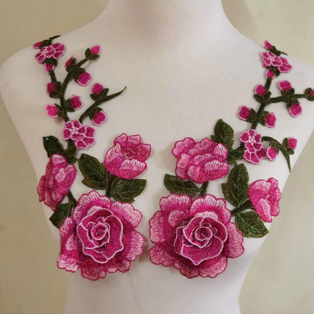 1 Pair Red Rose Flower Patch Multi-color Sew On Patch Floral Patches  Crafts Clothing Accessories