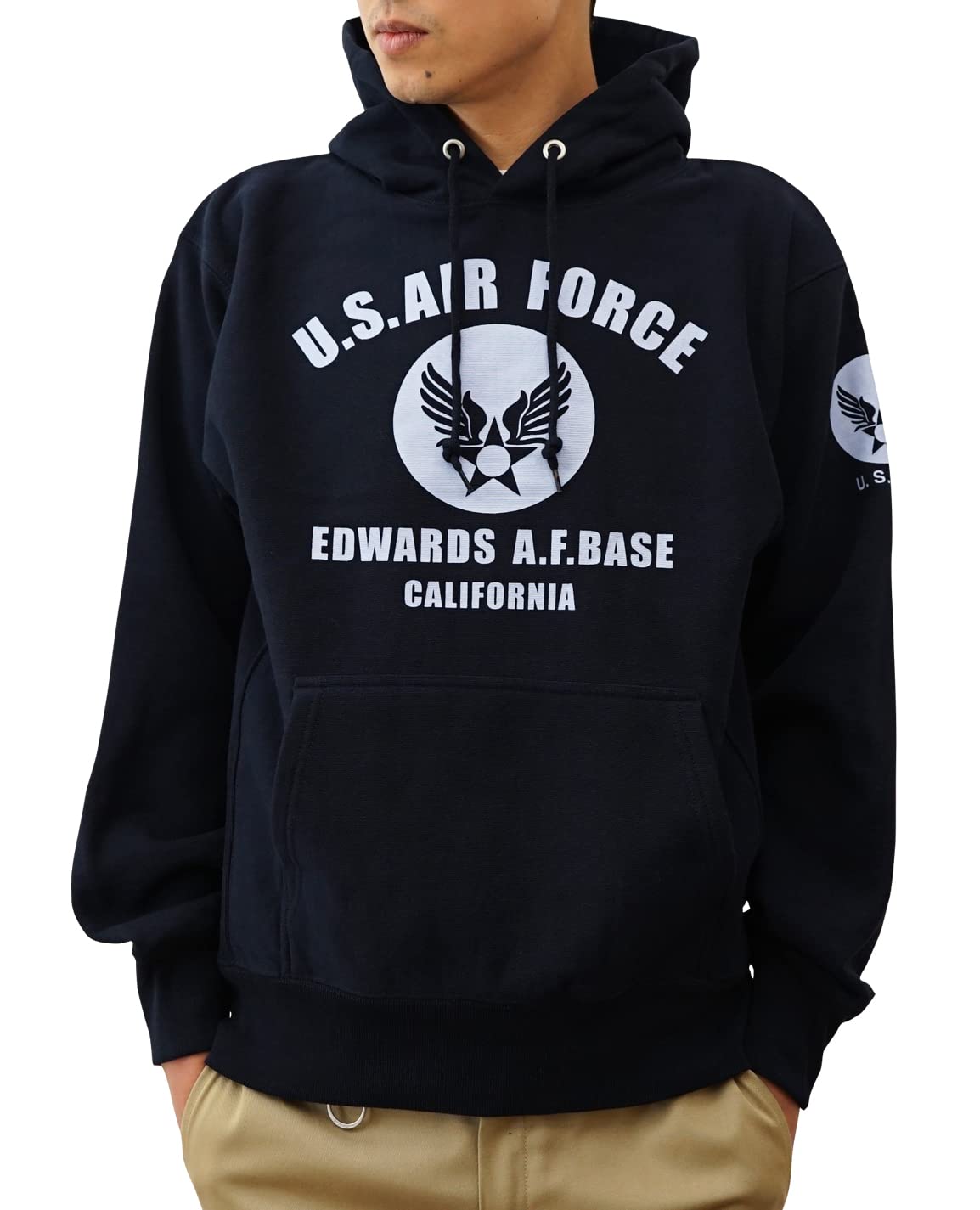 

12oz Pullover Parka AIR FORCE CA Original Military Print Heavyweight Sweat Hoodie L Navy x Sax [Jeans Bug] U.S. 12PP-CA (862)