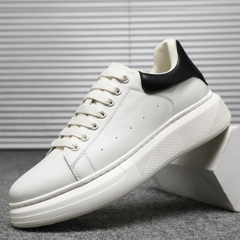 Men Genuine Leather Casual Shoes Fashion White Thick-soled Flat Skate Shoes Youth Street Cool Sneaker