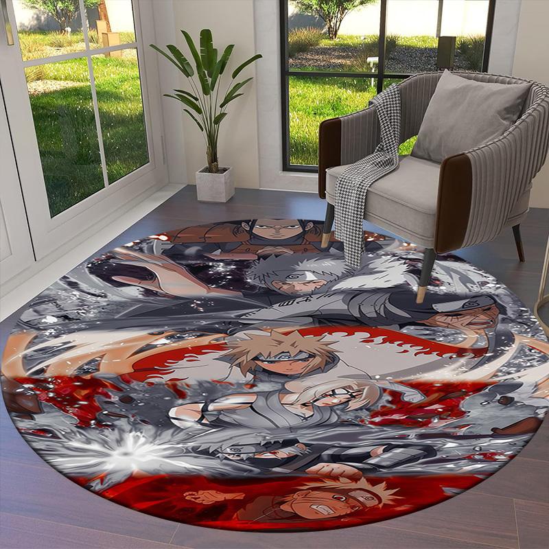 Naruto Team Battle Round Area Rug Carpet Rug For Living Room Bedroom Sofa Playroom Decor Nonslip Floor Mat