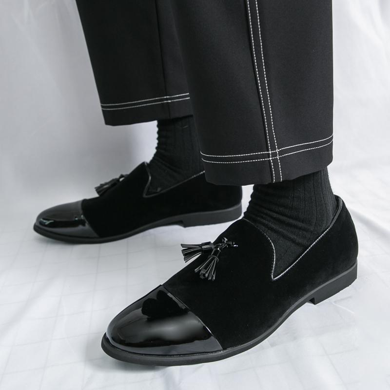 Men Loafers Leather Individuality Formal Business Shoes Coffee Slip On Flats Wedding Dress Prom Shoes Over Sized