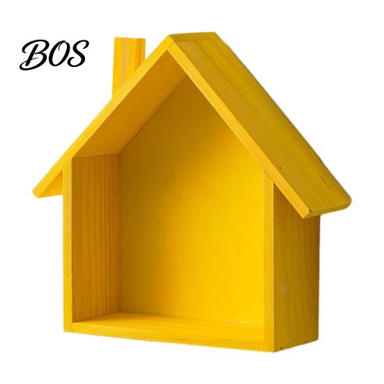 Wall Shelf Wood House Display Shelf, Mounted Decorative Floating Kids Room Small Toys Dolls Organizer for Entryway, Living Room, Nursery
