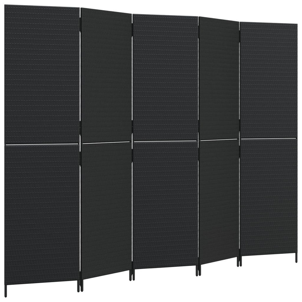 5 Piece Black Poly Rattan Folding Screen