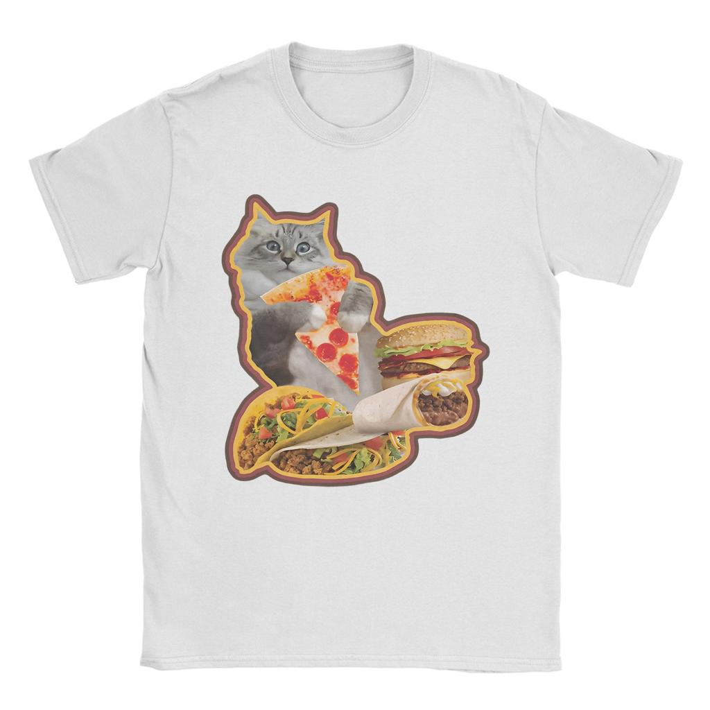 Hamburger Cat T-Shirt Summer  Funny T Shirts Cotton Leisure Tshirt For Men's Short Sleeve Loose Tees