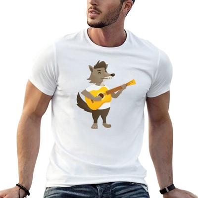 Cute Wolf Playing Music with Guitar TShirt Basic Comfort Fit TShirt for Unisex