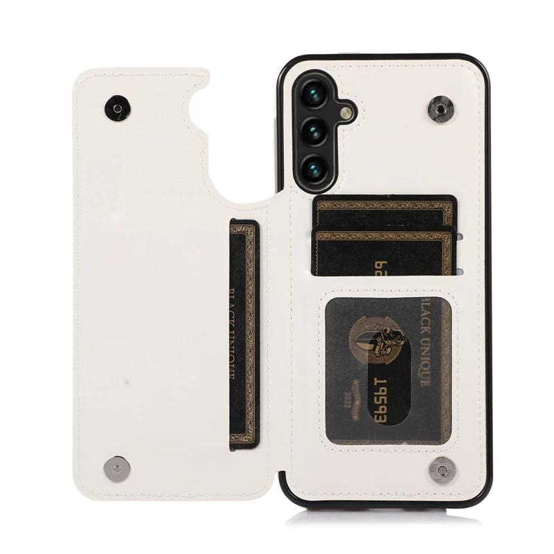 For lommebok Dobbelknapp Flip Lærveske For Samsung Galaxy S24 Ultra S23 FE S22 Plus S21 S20 A13 A14 A15 A51 A52 A53 A54 A71 A73