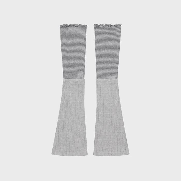 Striped layered button leg warmer GREY