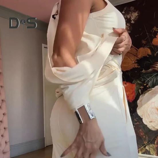 3 Pcs/Set Women Vest Coat Pants Suit Round Neck Sleeveless Solid Color Blouse Elastic Waist Wide Leg Trousers Daily Wear Sport Outfit Fall Spring